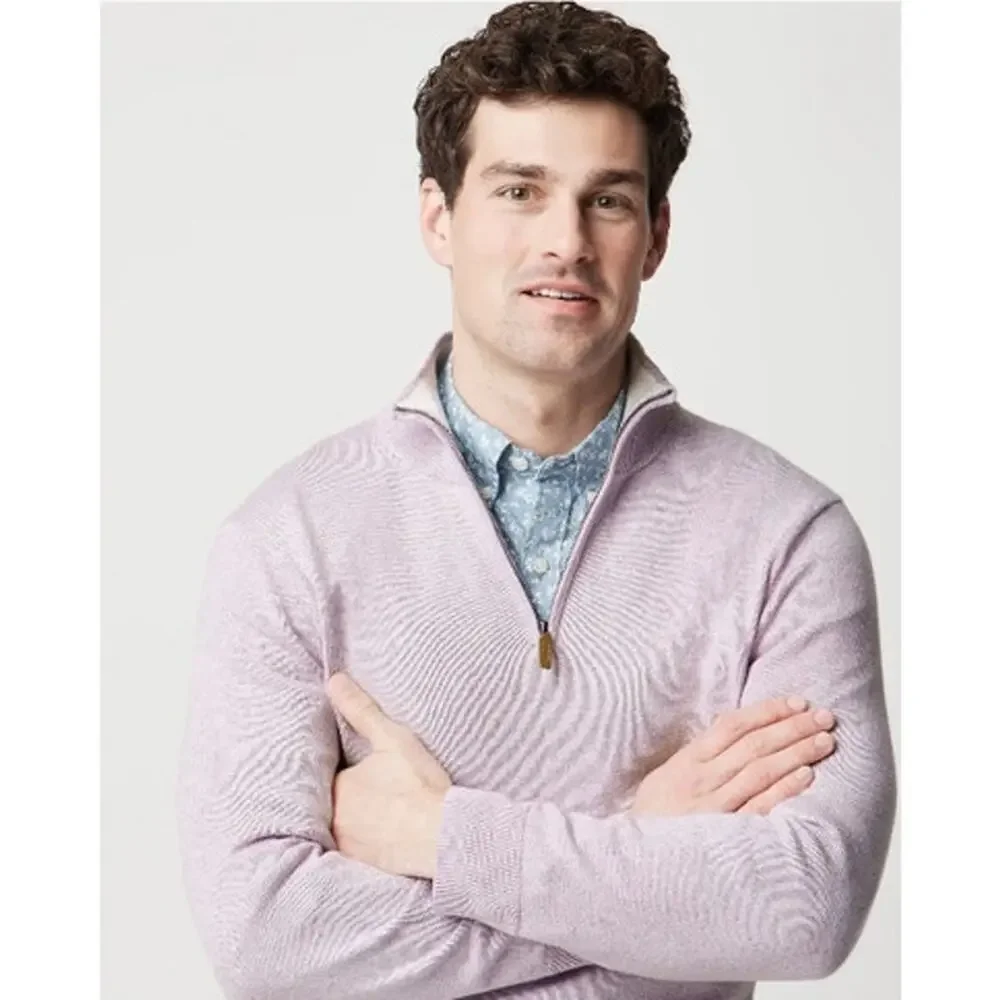 NWOT J. Crew Men's Cotton Quarter-Zip Heather Light Purple Wisteria  L